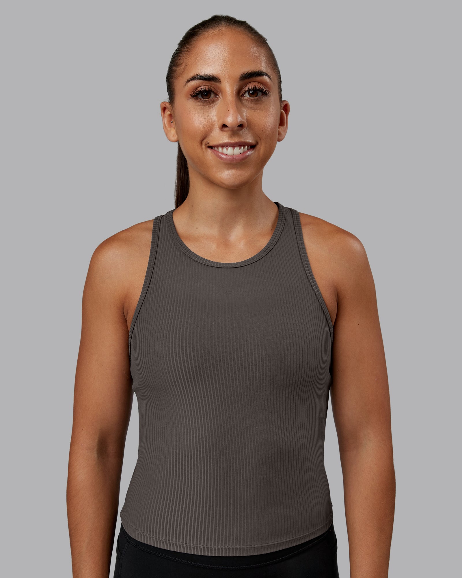 Push High Neck Ribbed Tank - Dark Storm