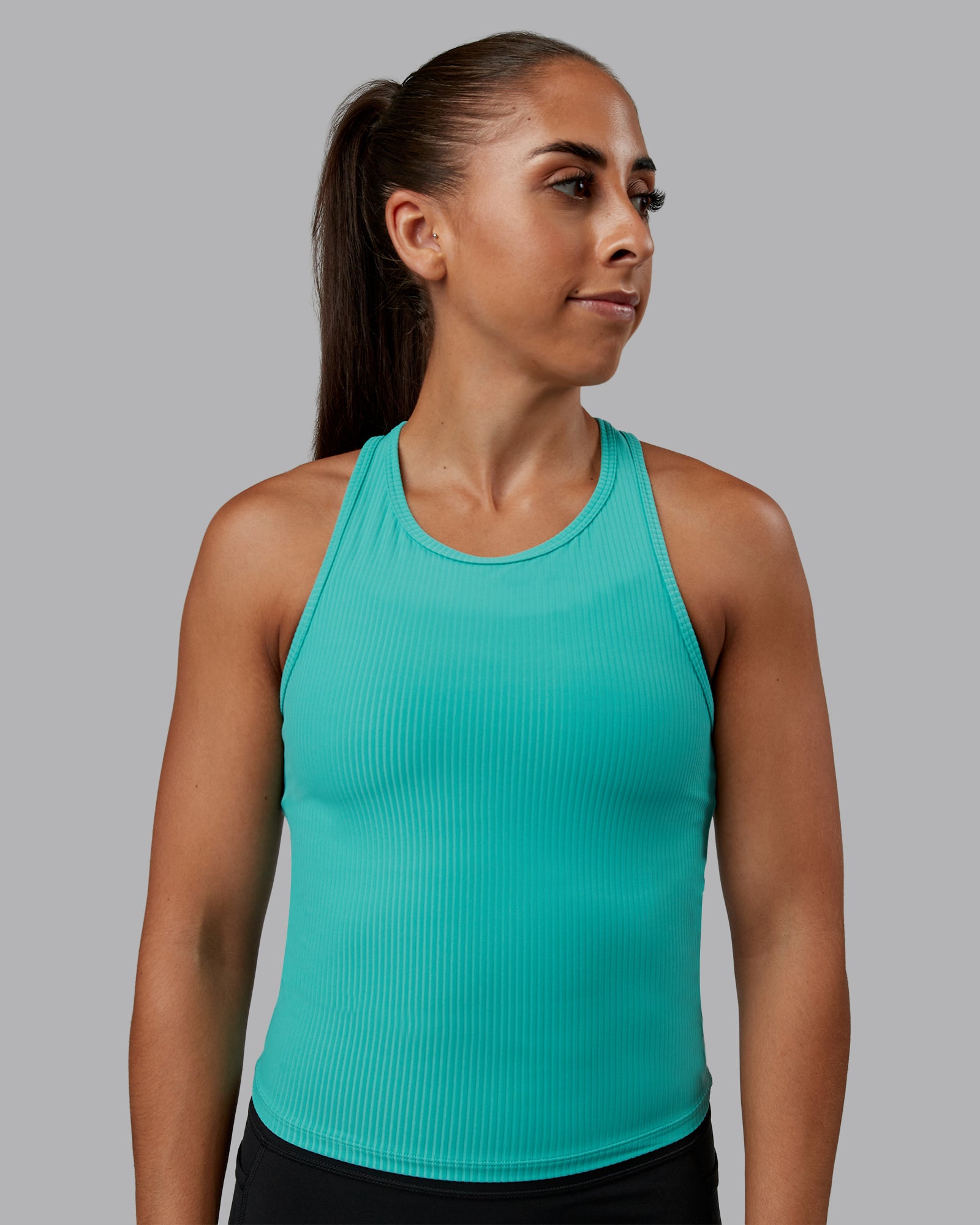 Push High Neck Ribbed Tank - Agate Green