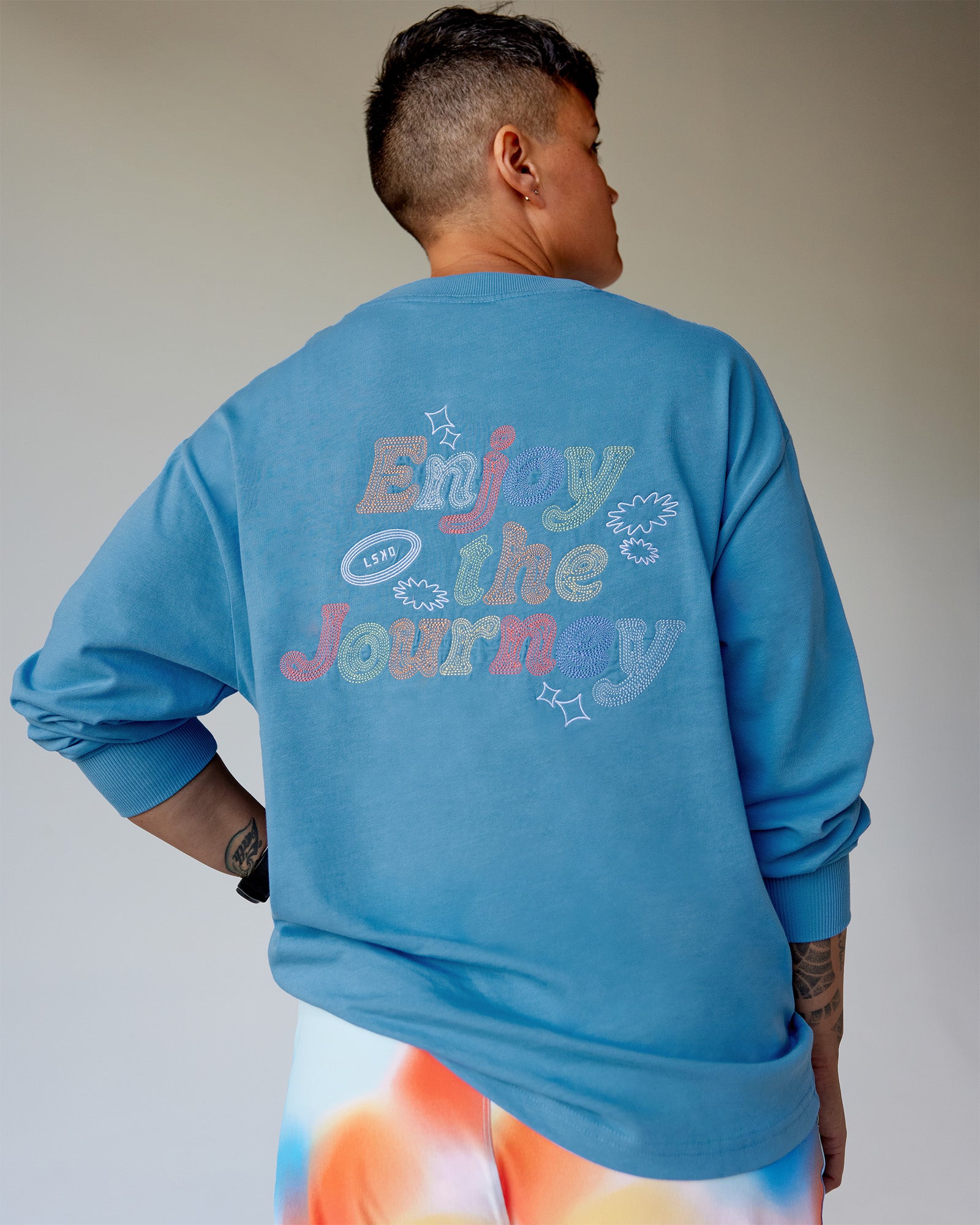 Our Journey Oversize Heavyweight FLXCotton Long Sleeve Tee - Azure Blue