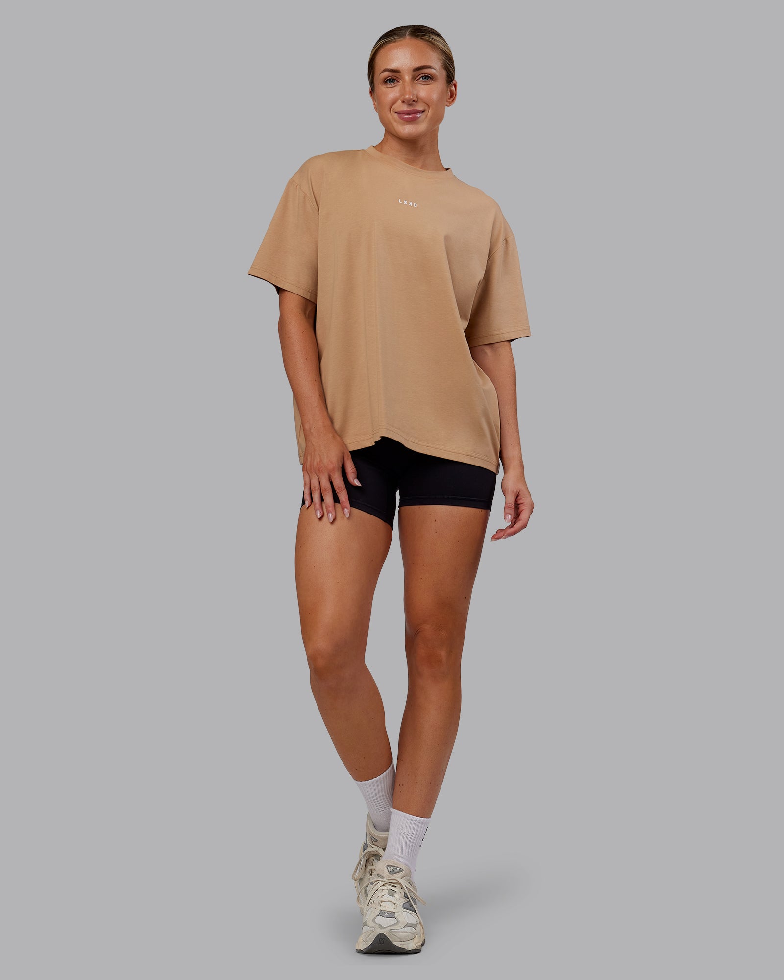 Go-To FLXCotton Oversized Tee - Warm Smoke-White