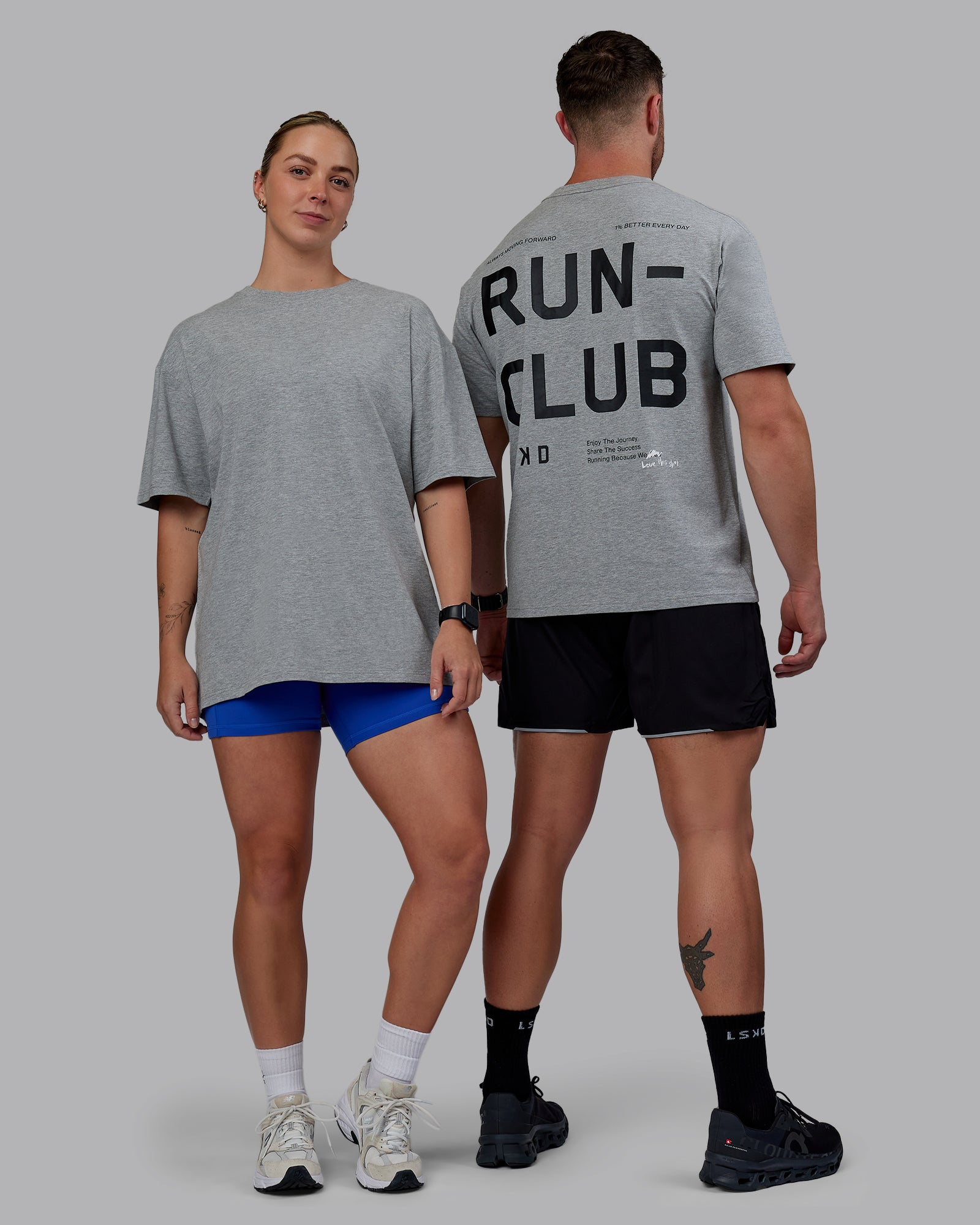 Love The Run FLXCotton Tee Oversize - Lt Grey Marl-Black