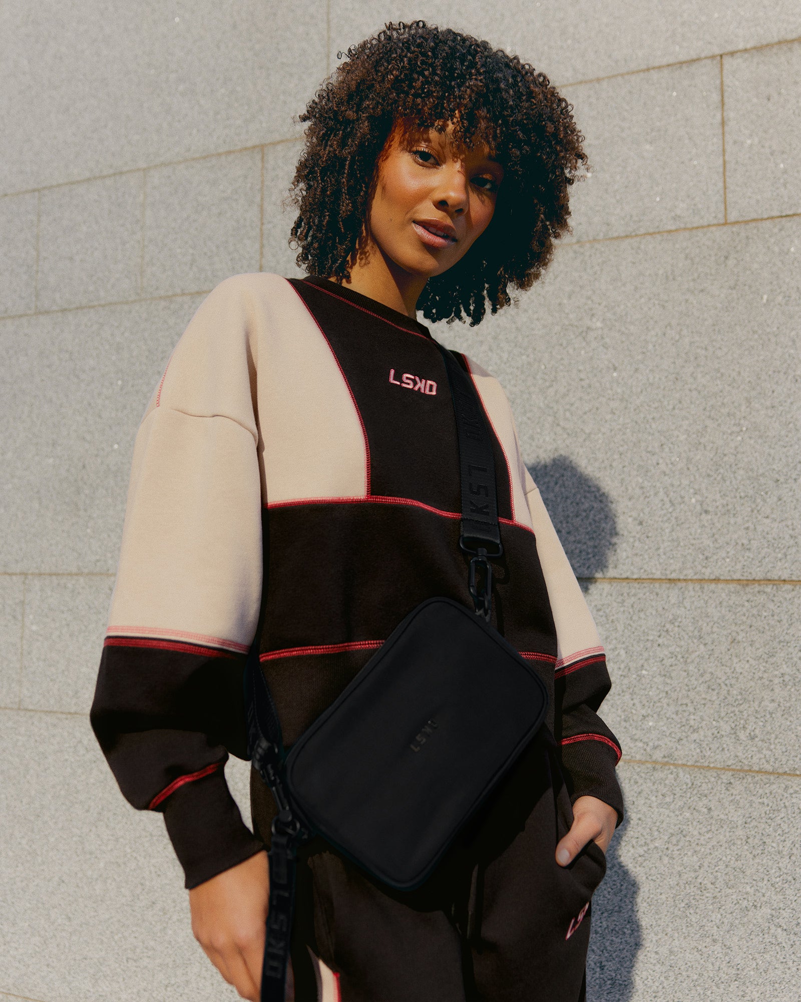 Stitch Up Oversized Fleece Sweater - Black-Shale Beige
