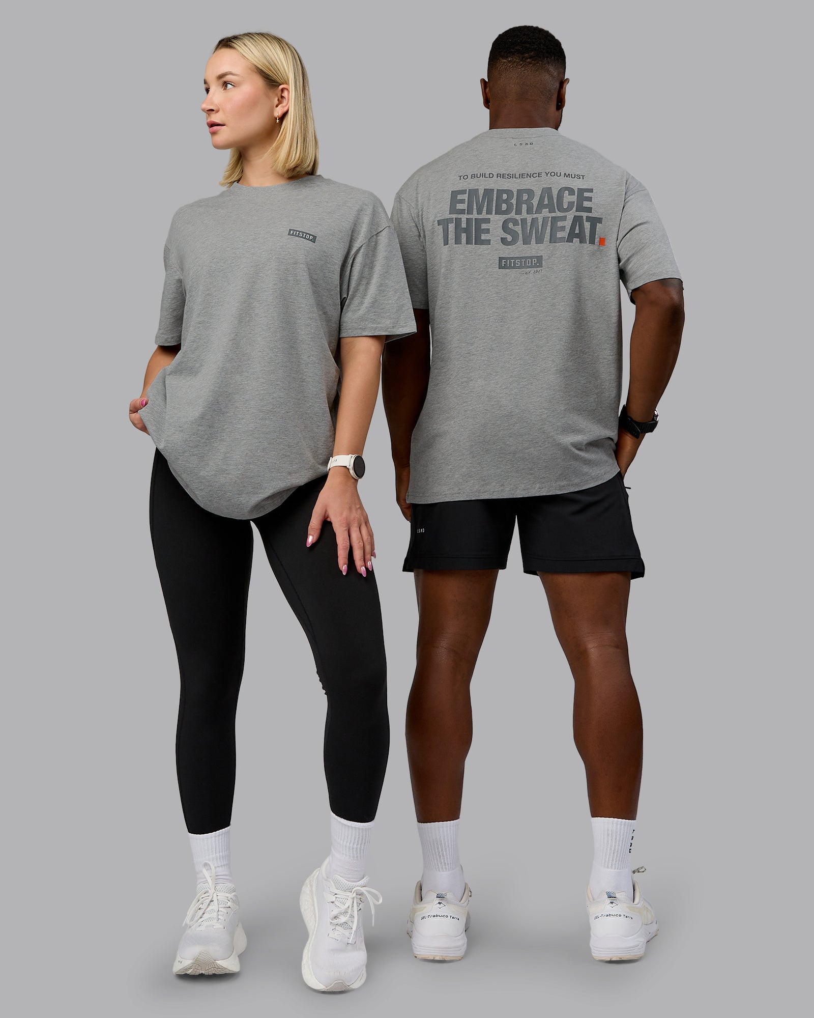Fitstop Embrace the Sweat FLXCotton Oversized Tee - Light Grey Marle - Cool Grey