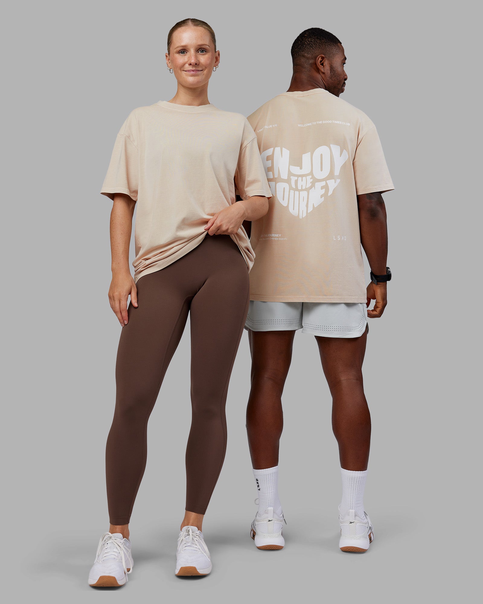 Heart FLXCotton Oversized Tee - Washed Shale Beige-White