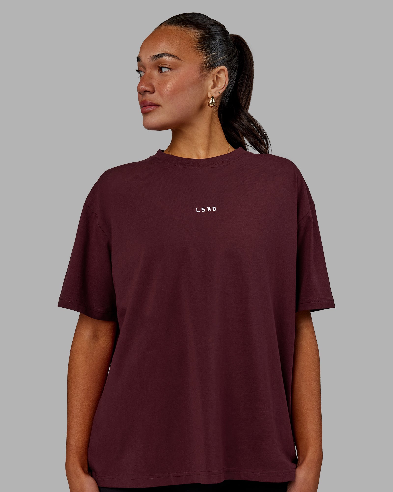 Go-To FLXCotton Oversized Tee - Cherry Lacquer-White