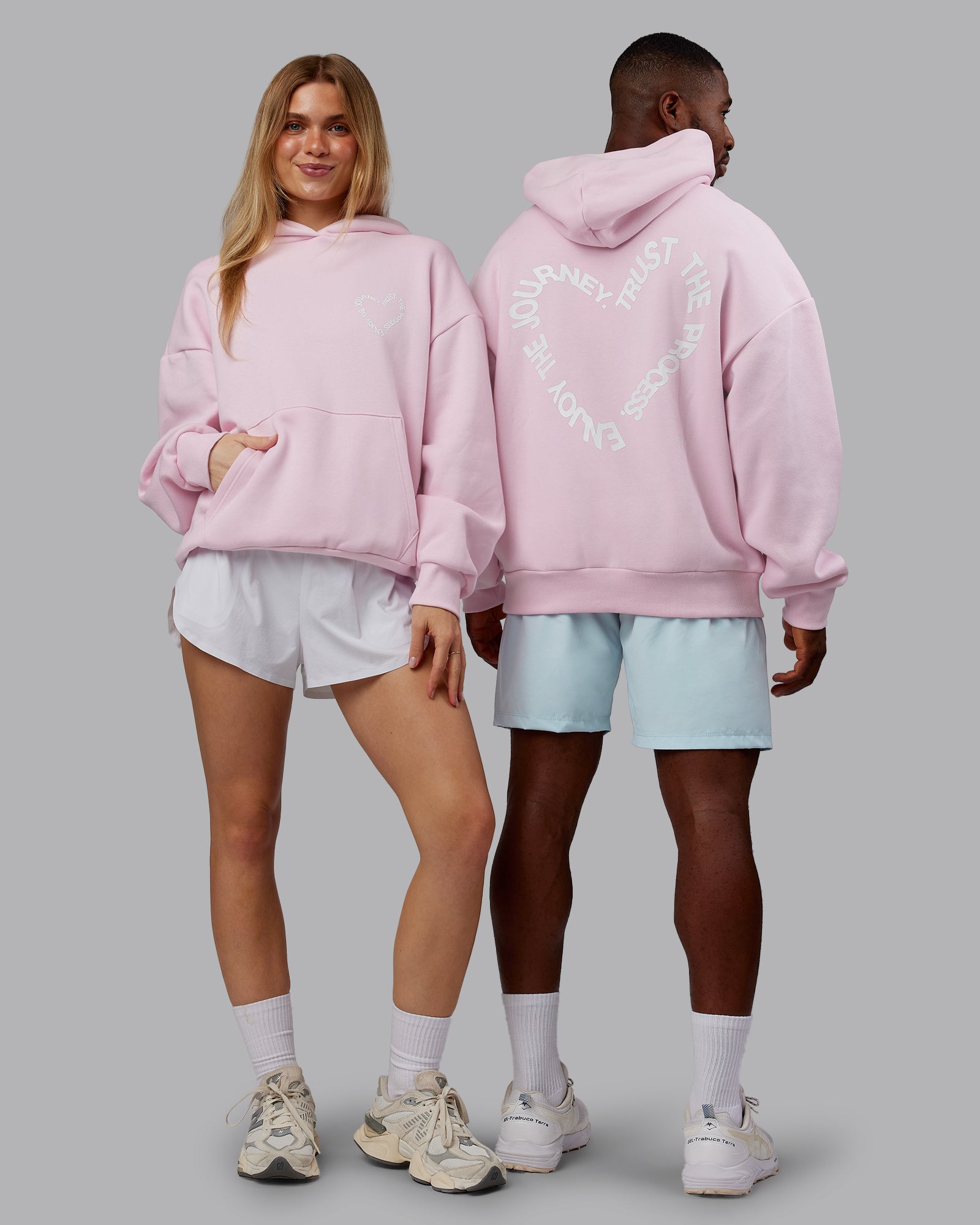 Unisex Love The Process Oversize Hoodie - Petal Pink-White