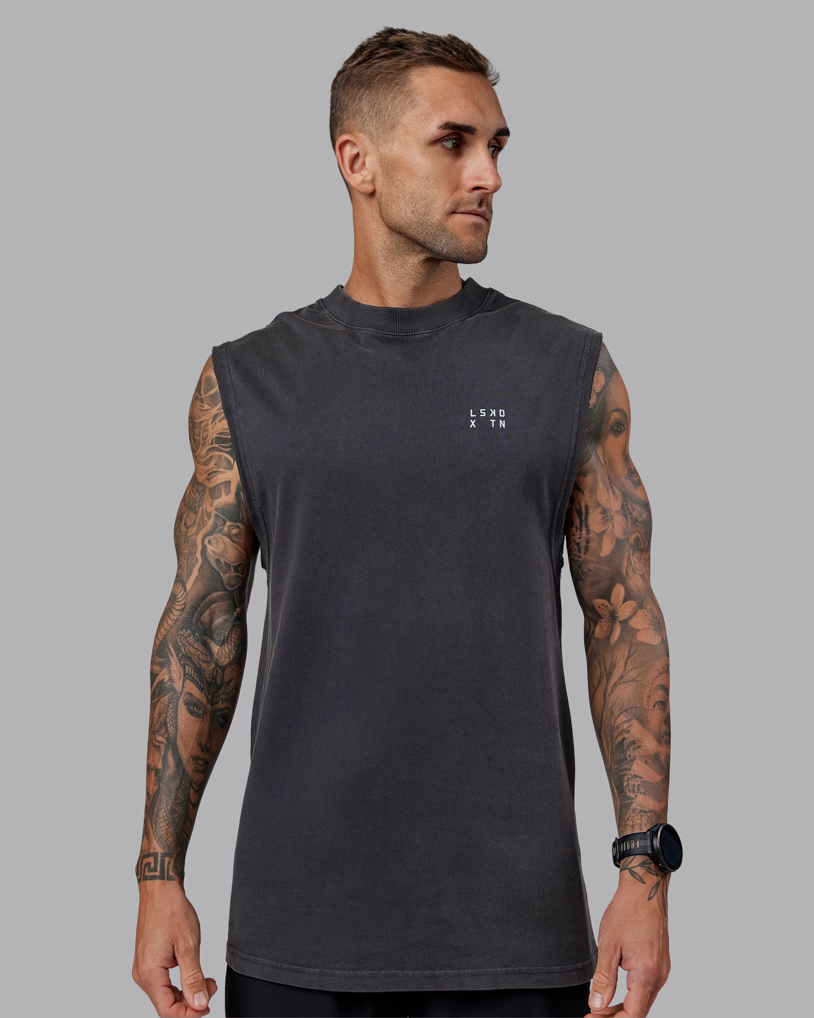 Washed Relentless Heavyweight Oversized Tank - Black-Grey