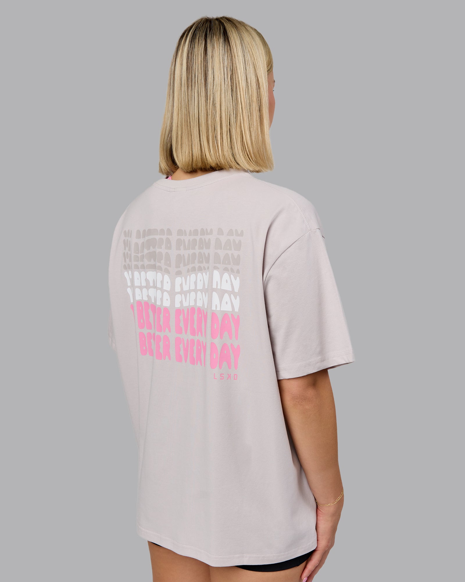 On Repeat FLXCotton Oversized Tee - Soft Grey-Candy Pink