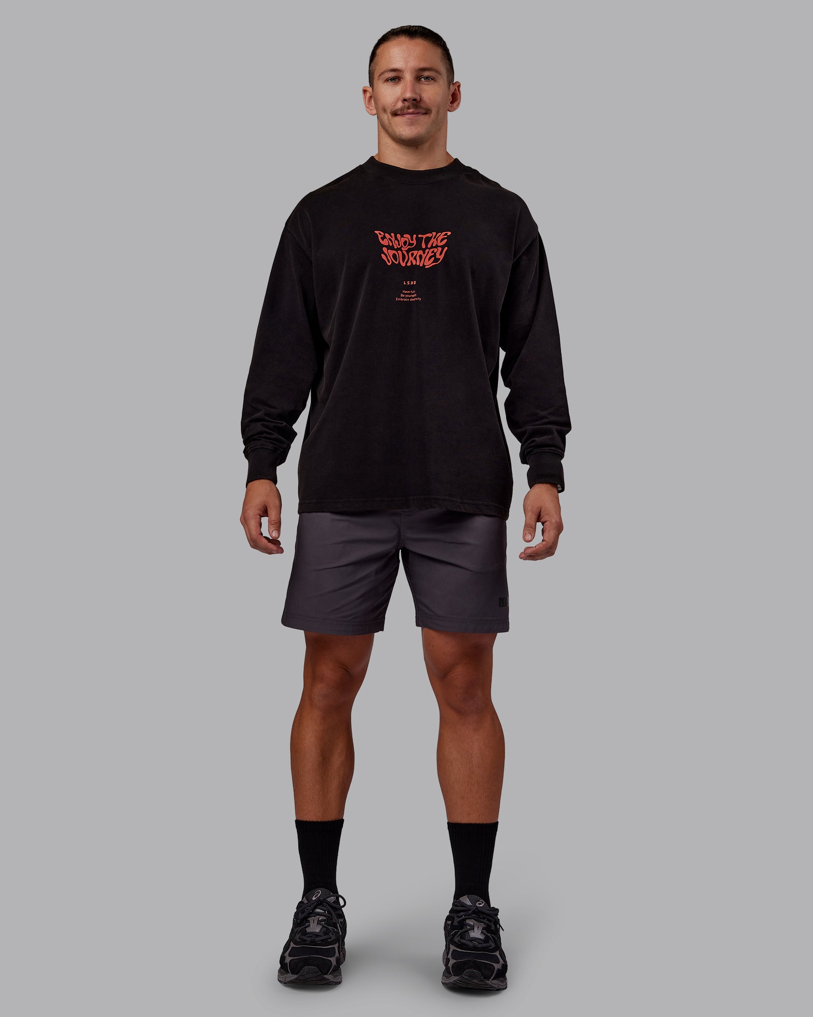 Chrome Washed Heavyweight Oversized Long Sleeve Tee - Black-Ultra Orange